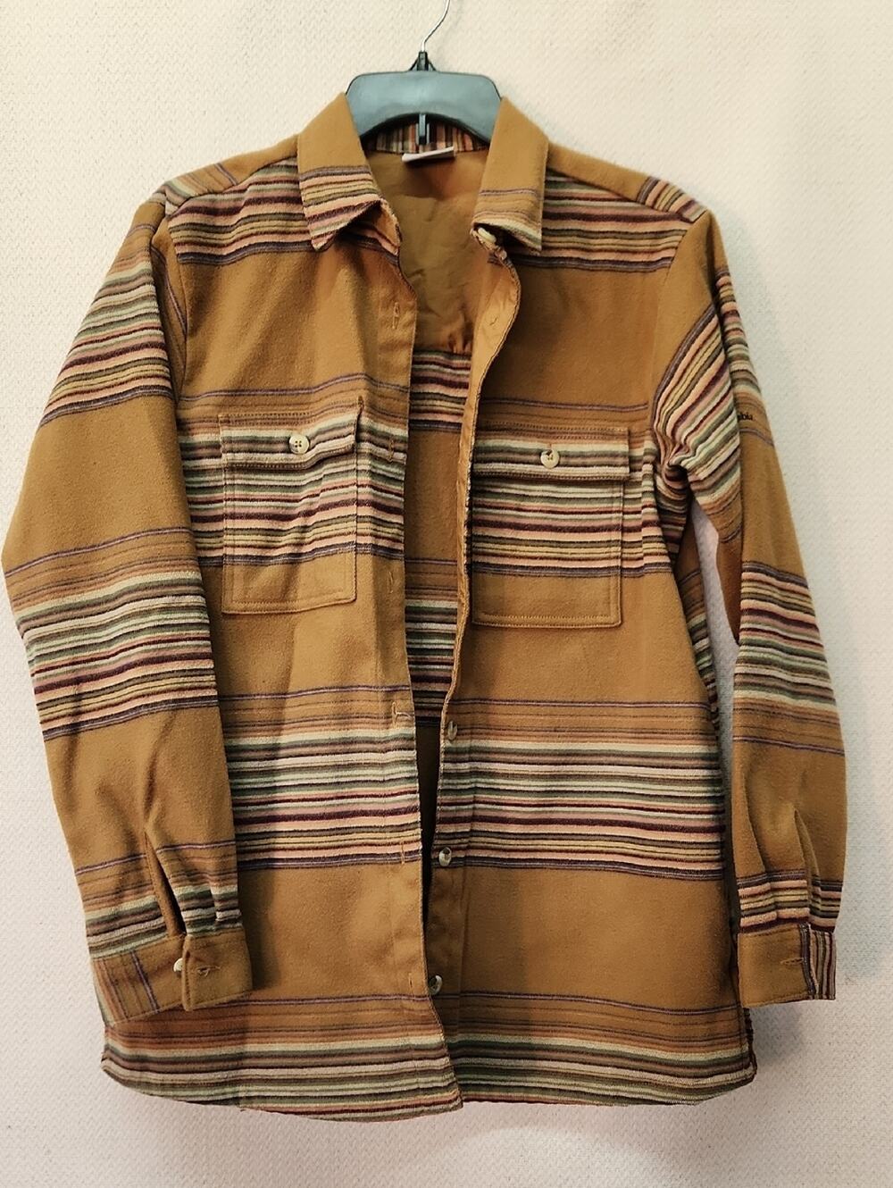 Columbia Striped Button-Front Shirt Jacket in Tan and Multicolor Stripes